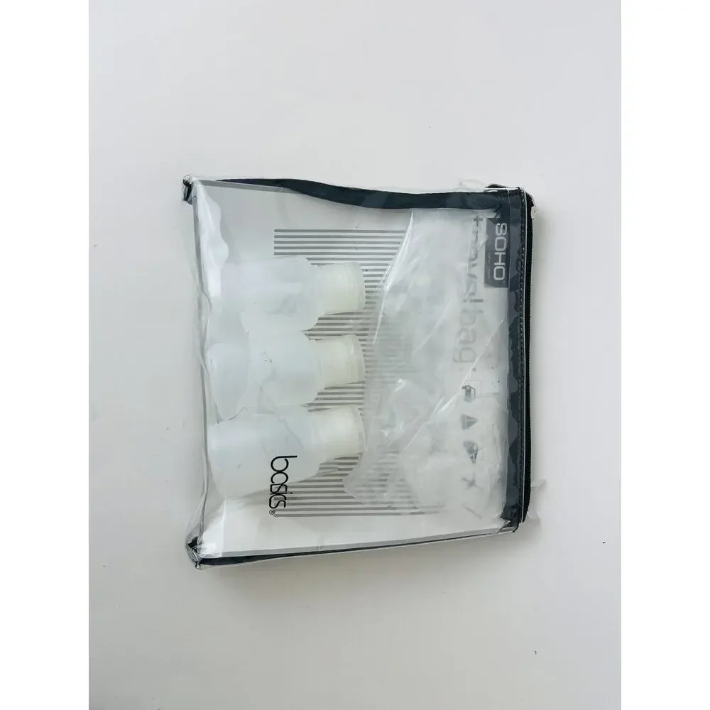 Basic SOHO Bath Essential Travel Clear Bag 8x4.5 Inch With‎ 3 Empty Bottle